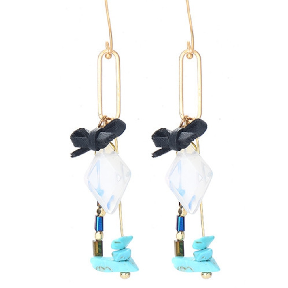 Bowknot Turquoise Stone Drop Earrings - Picture 3 of 4
